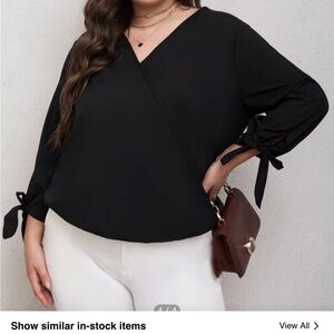 SHEIN plus knot cuff blouse - Elegant Black Women's Top
